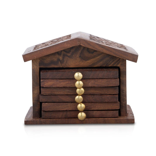 Wooden Hut Table Coasters/ Carved Wood Coasters
