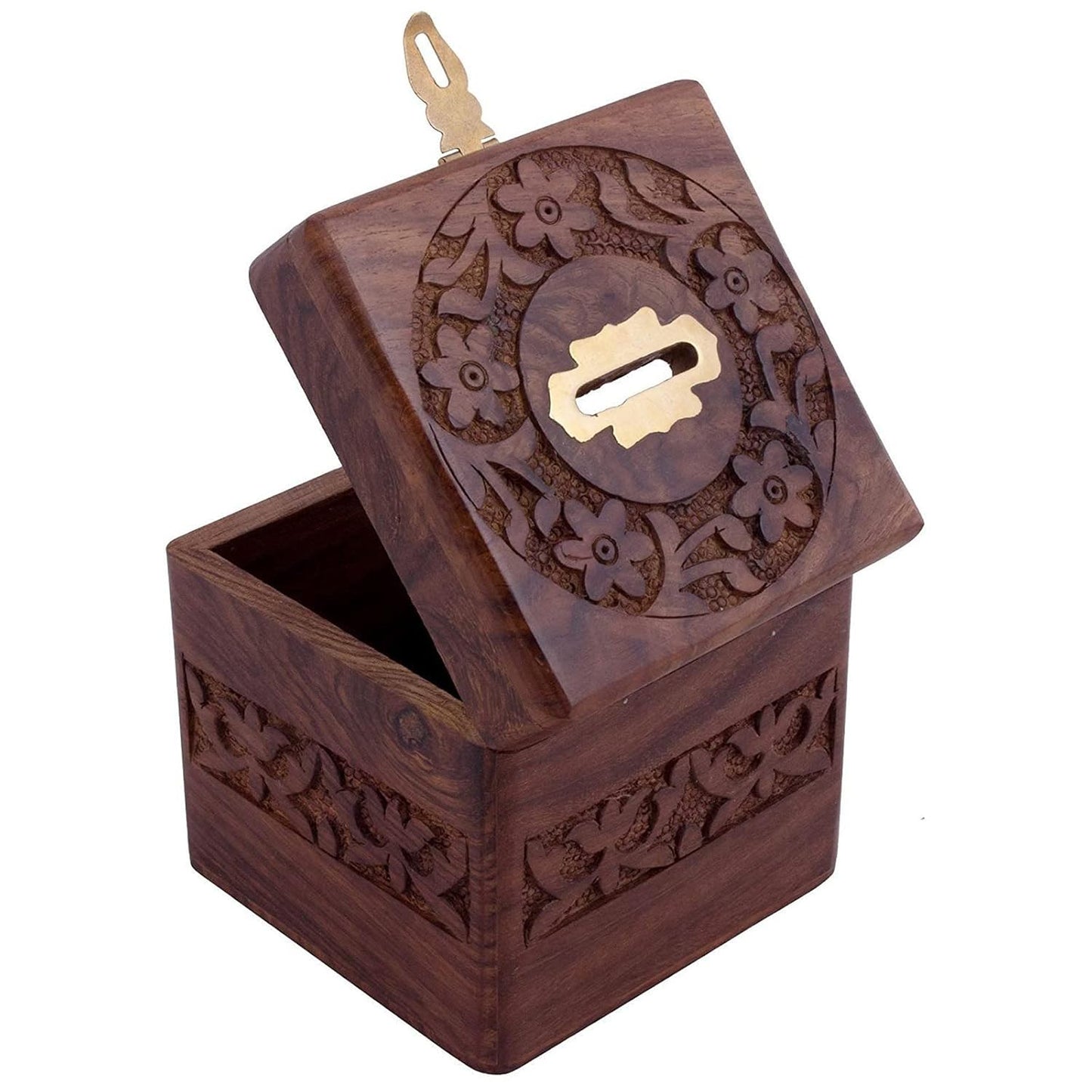 Wooden Handmade Piggy Coin Storage 4 Inch Fully Carved Coin Bank
