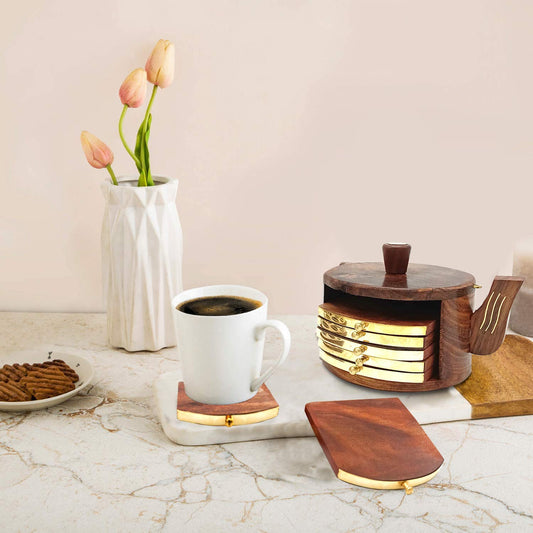 Kettle-Shaped Wooden Coasters for Cups & Mugs