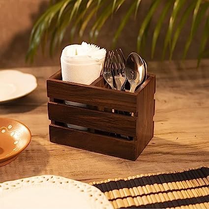 Wooden Cutlery Utensil Holder (2 Partitions)