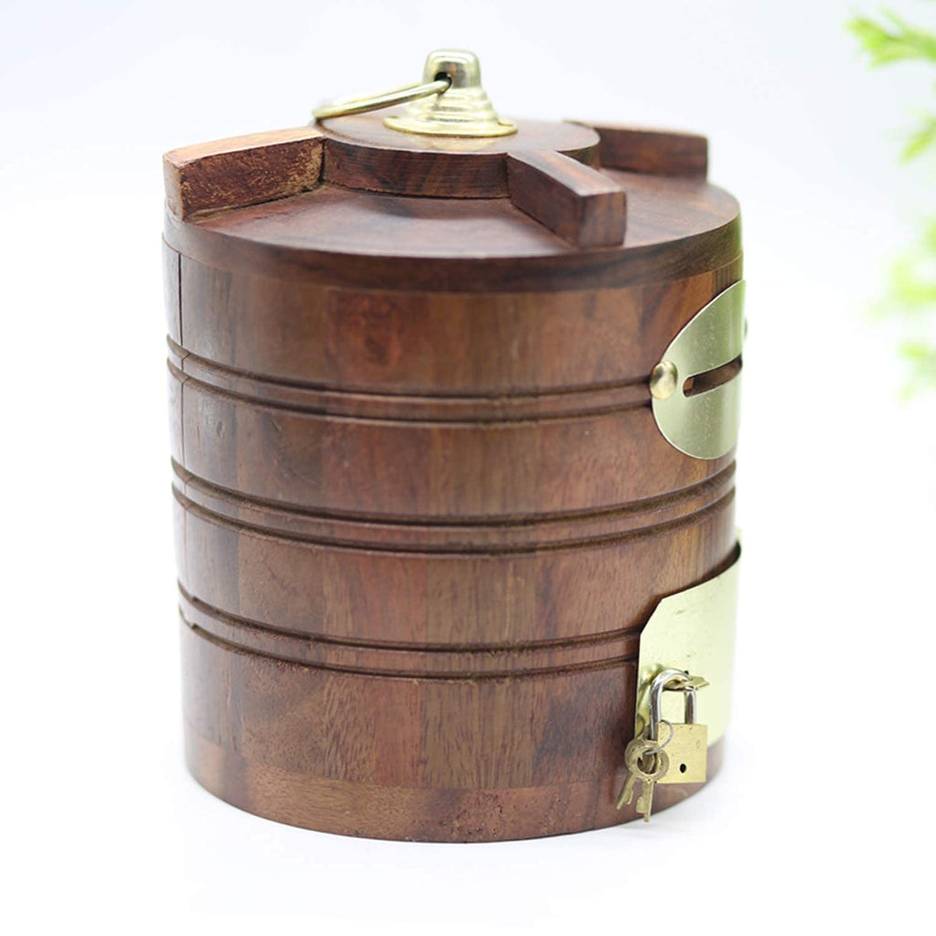 Wooden Handicrafts Money Box with Lock Water Tank Shape