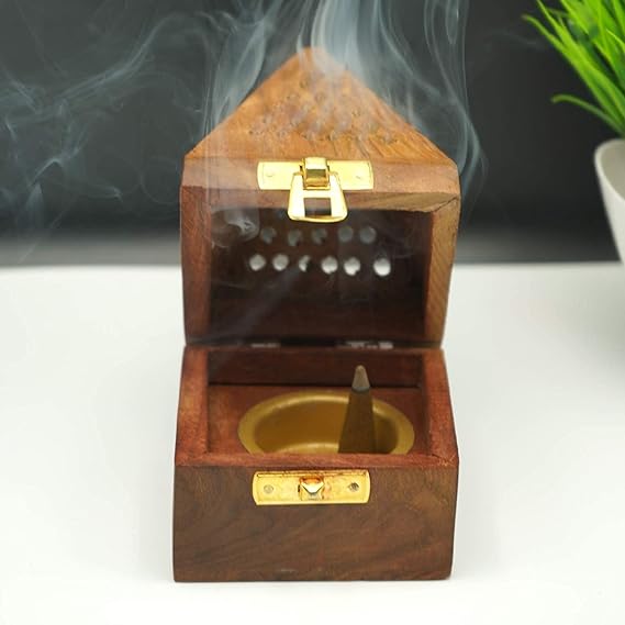 Sheesham Wooden Incense Box Holder/Dhoop Stand Ash Catcher Handmade Fragrance Wooden Holder