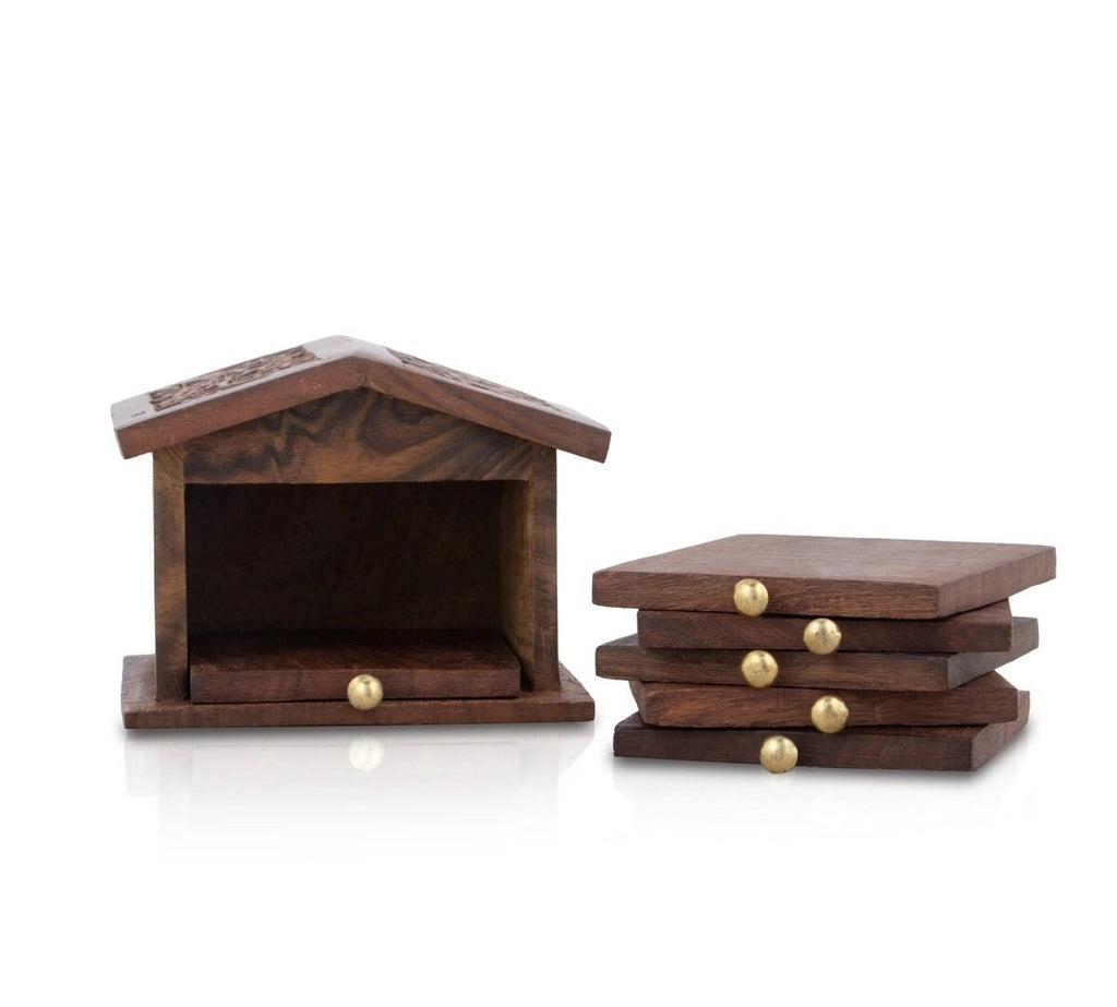 Wooden Hut Table Coasters/ Carved Wood Coasters