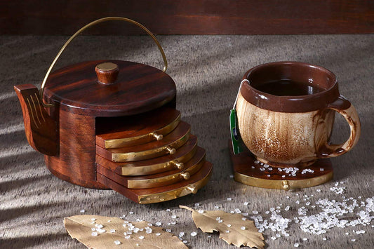 Kettle-Shaped Wooden Coasters for Cups & Mugs