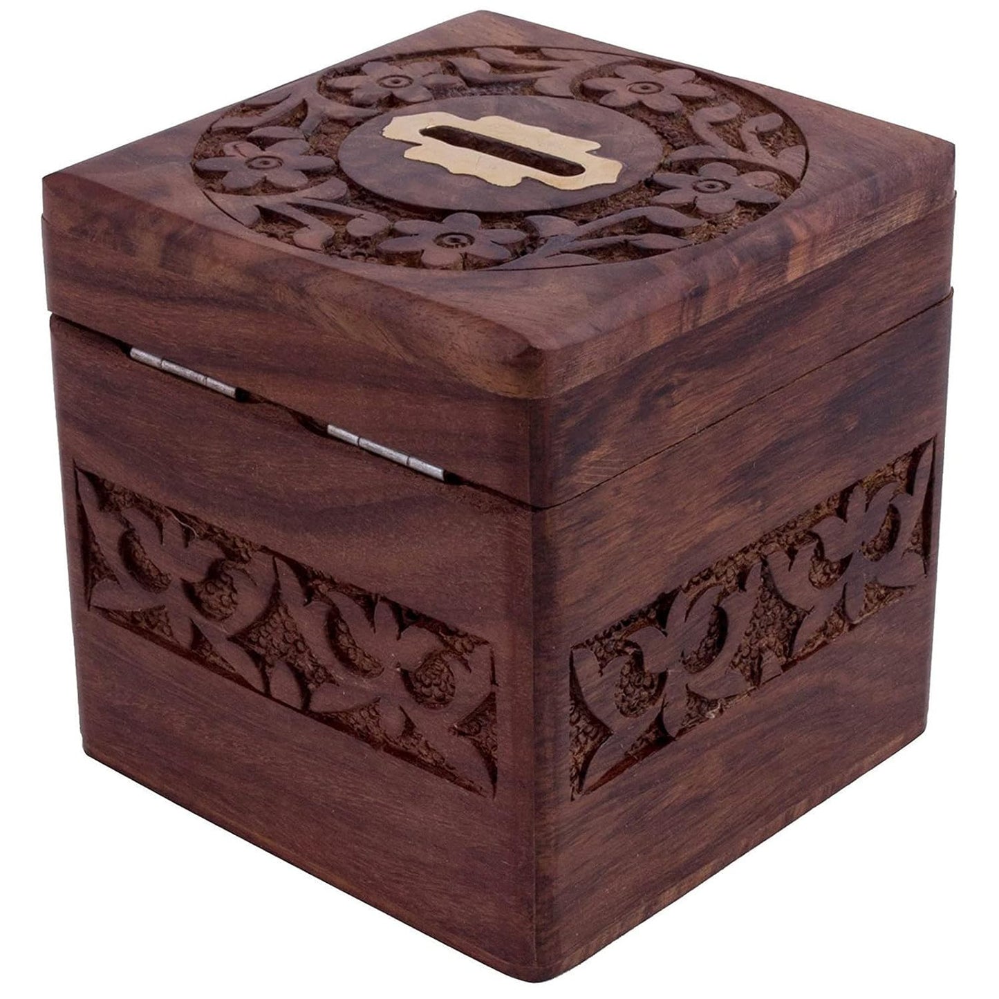 Wooden Handmade Piggy Coin Storage 4 Inch Fully Carved Coin Bank