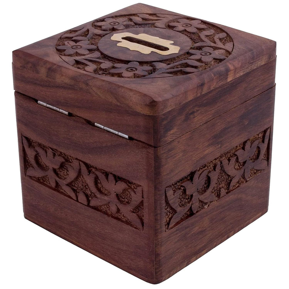 Wooden Handmade Piggy Coin Storage 4 Inch Fully Carved Coin Bank