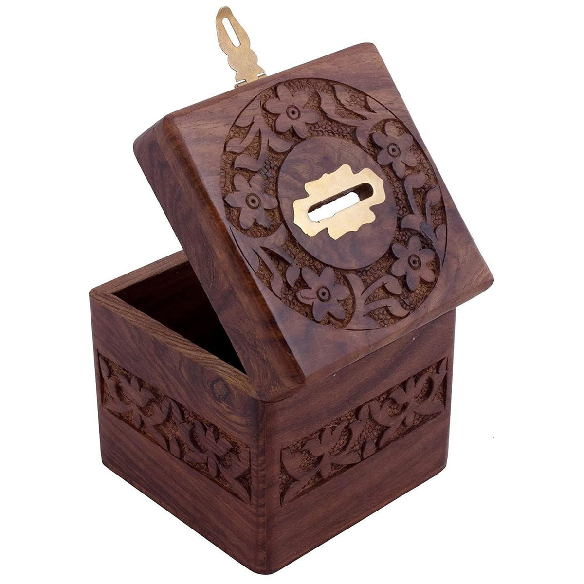 Wooden Handmade Piggy Coin Storage 4 Inch Fully Carved Coin Bank
