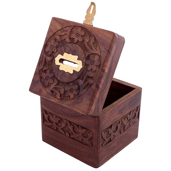 Wooden Handmade Piggy Coin Storage 4 Inch Fully Carved Coin Bank