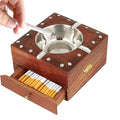 Wooden Cigarette Ashtray, Sheesham Wood Ash Tray with Drawer