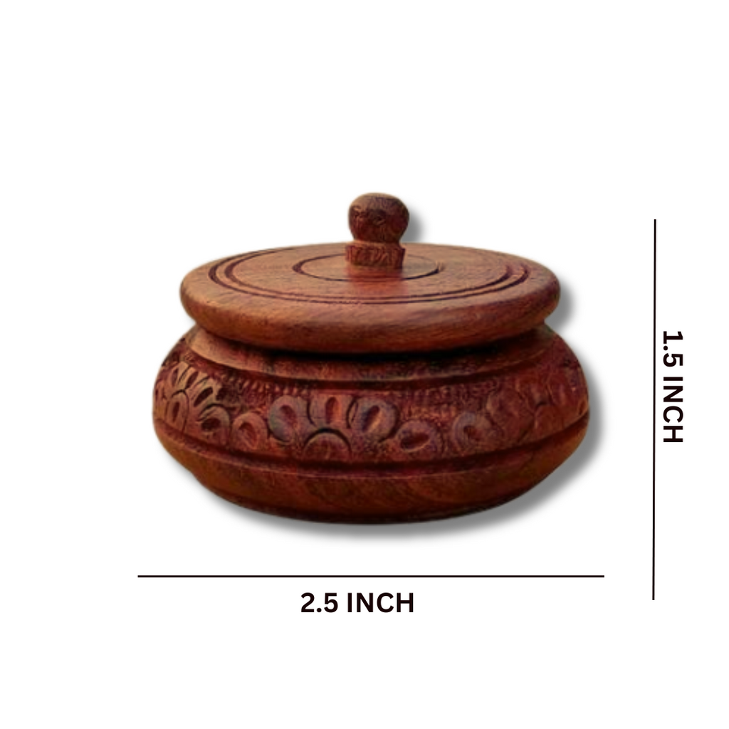 Wooden decorative round shape sindoor box pack of 2