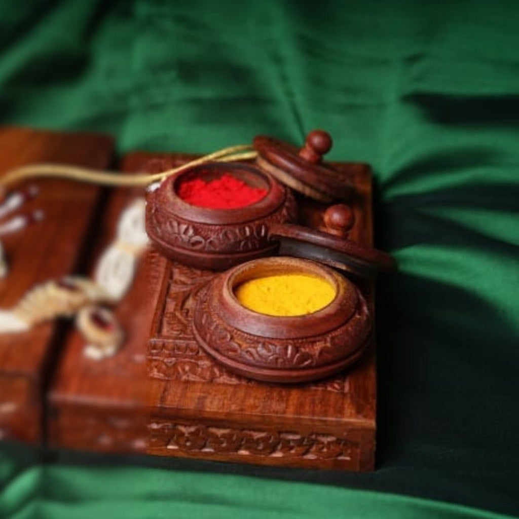 Wooden decorative round shape sindoor box pack of 2
